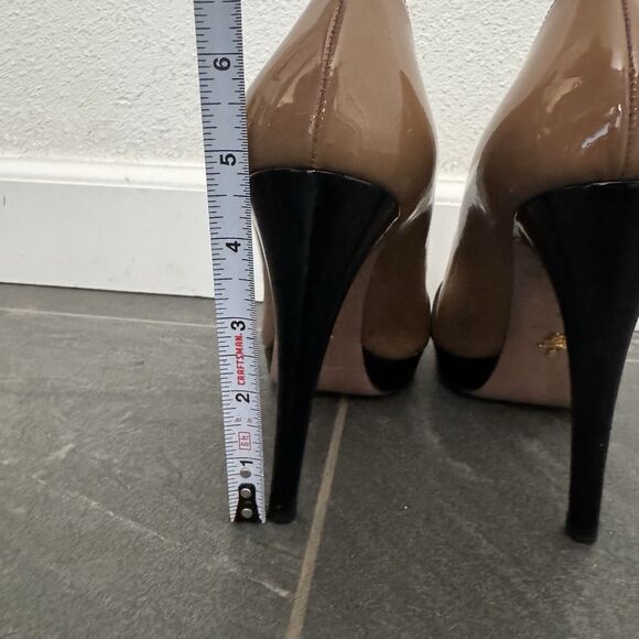 Prada Patent Leather Peep Toe Platform Pump Sz 40 Size 10 Designer Minimalist - Picture 6 of 7